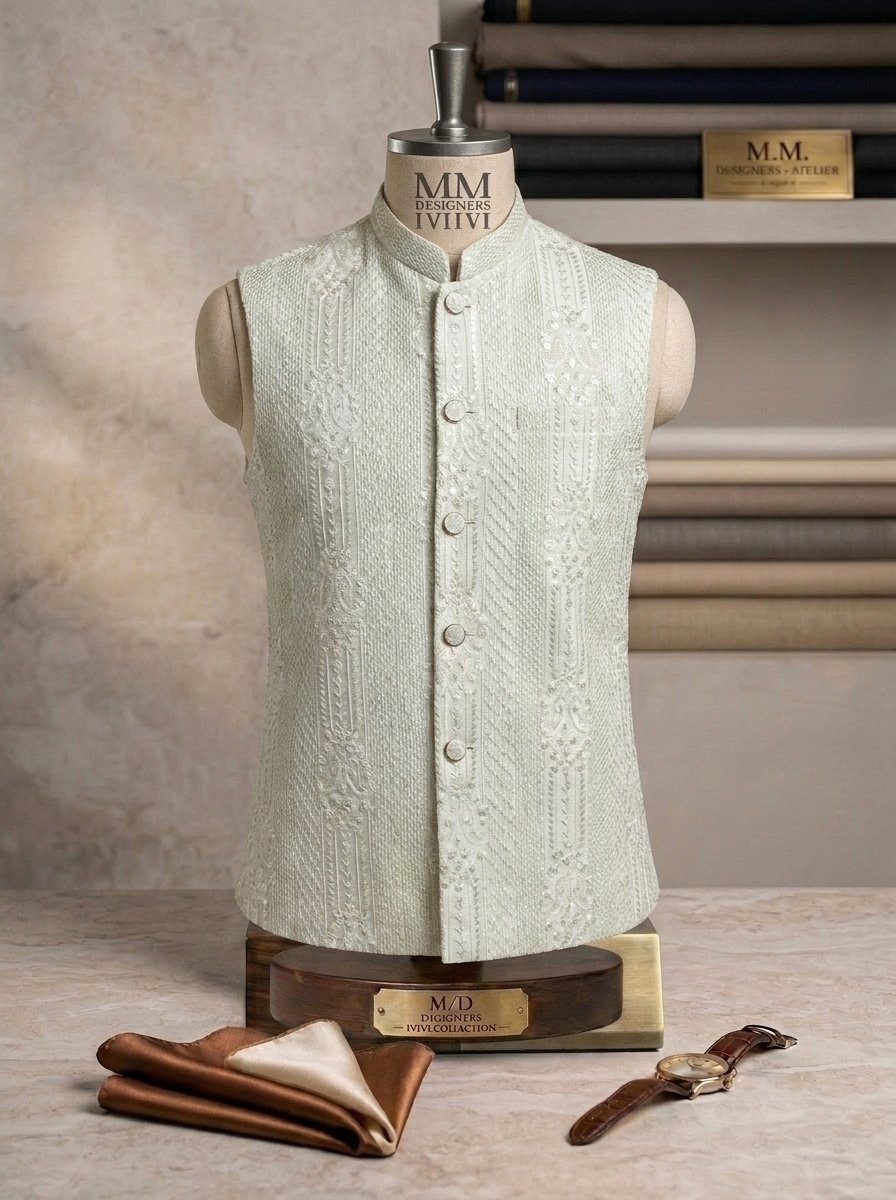 Elegant Soft Pista Embroidered Waiscoat